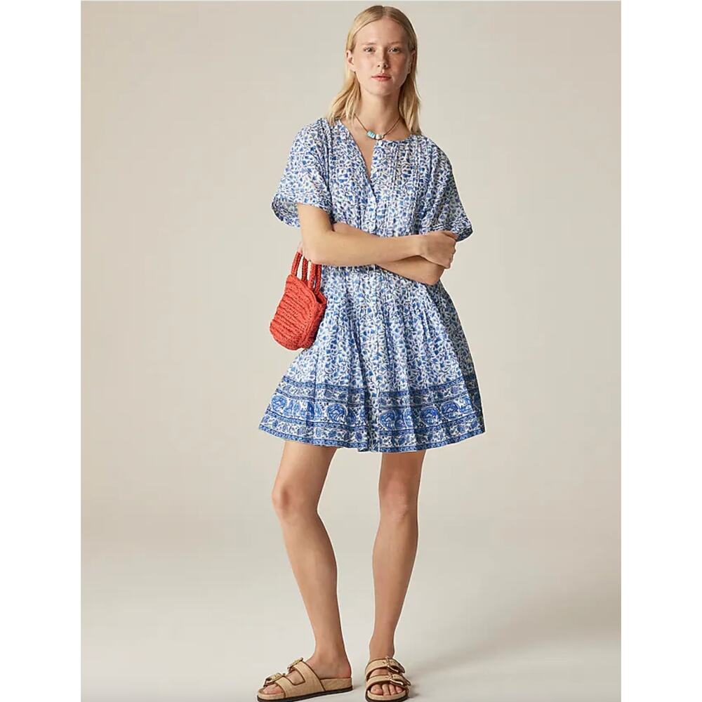Blue Floral Short Sleeve Mini Dress